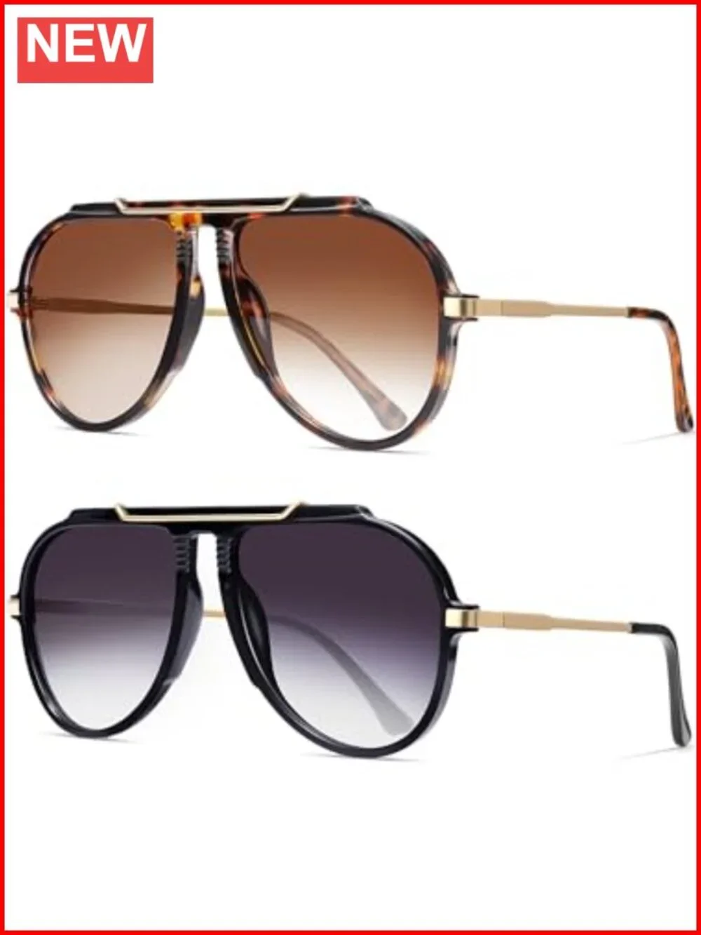 Oversized Aviator Sunglasses Retro 70s Gold Metal Unisex UV400 Protection